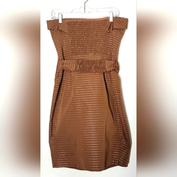 Zara Basic Women's Brown Metallic Dot Strapless Dress. Size M - Picture 2 of 6